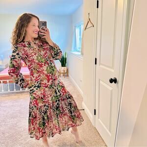 Tuckernuck Olivia James The Label Navy Pink Floral Cotton Maxi Dress XS